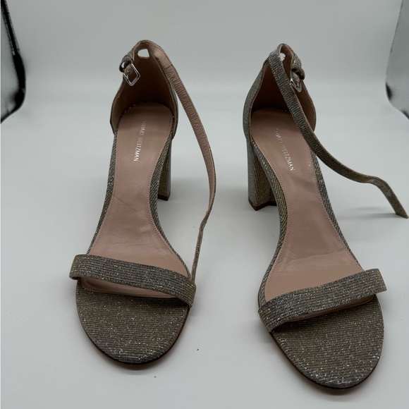Stuart Weitzman Nearly Nude Sandals 9.5 Platinum NWOT - Picture 8 of 9
